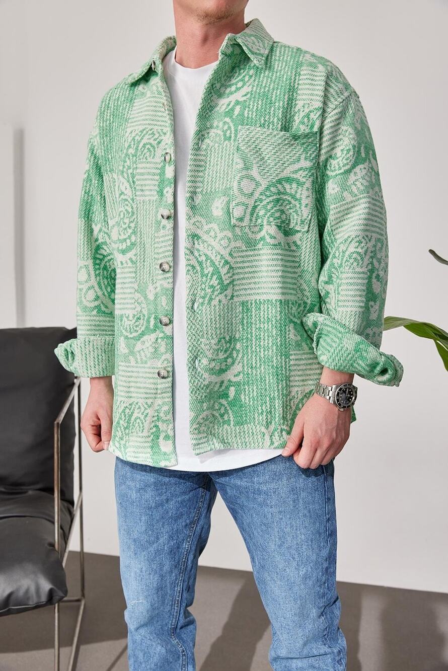 MARRAKECH PREMIUM Slatra Men's Green Patterned Lumberjack Shirt Size S A000479